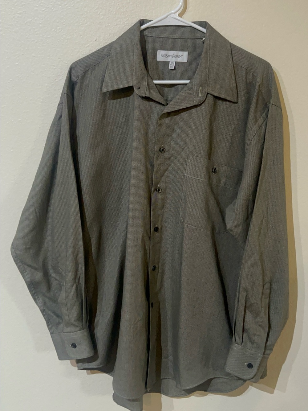 Vintage Yves Saint Laurent Olive Gray Button-Up Shirt